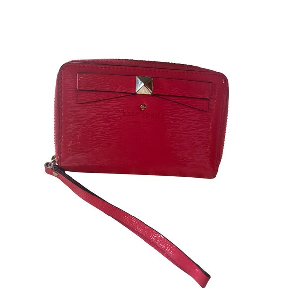 Kate Spade Stacy Montford Park Hot Pink Patent Leather Bi-Fold Wallet With Bow - Picture 2 of 8